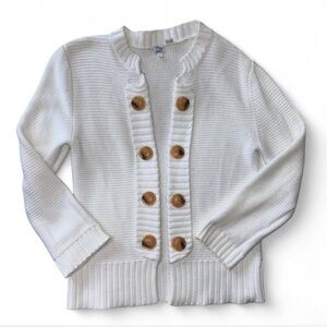 Saks Fifth Avenue 100% cotton Women's White Button-Up Sweater